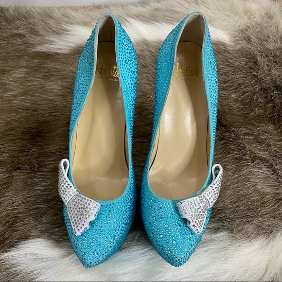 Herstar Limited Edition Tiffany Blue Crystal Embellished Platform Stilettos 10 - Picture 15 of 16